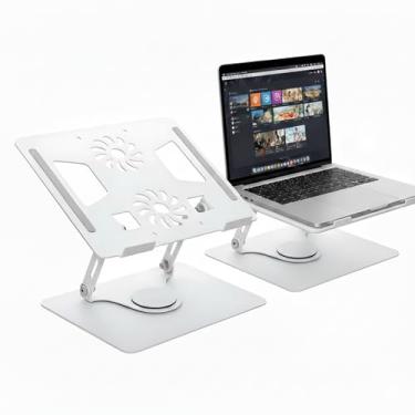 Imagem de Suporte para Notebook de Alumínio Ajustável com Base Giratória 360° – Suporte Ergonômico para Laptop, MacBook e Tablet, Ideal para Home Office, Apresentações e Produtividade