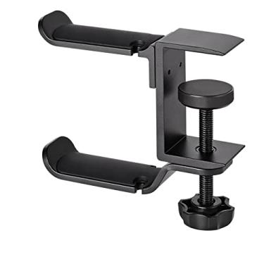 Imagem de Suporte para fone de ouvido Suporte de fone ouvido para jogos para PC, suporte gancho para duplo com braçadeira braço ajustável e giratória, design sob a mesa