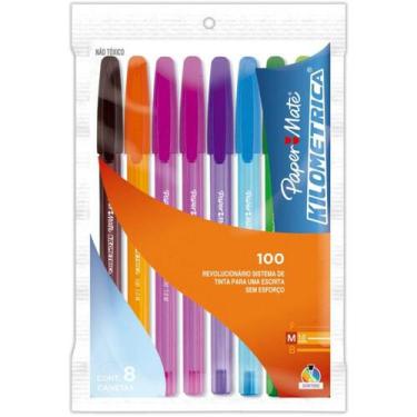 Imagem de Kit Caneta Paper Mate Kilométrica 100 Colorz  8 Cores Vibrantes  Ponta