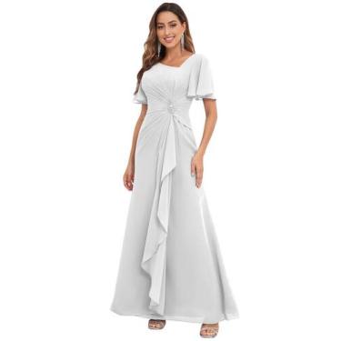Imagem de Vestido PRESEOSSA Mãe da Noiva, Chiffon Branco, Tamanho 14