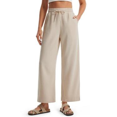 Imagem de Calças de linho Libin Wide Leg para mulheres, caqui de verão, tamanho 