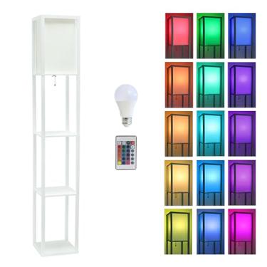 Imagem de Simple Designs LF1014-WHT-CCLB Luminária de chão organizadora de três prateleiras de 158,8 cm com sombra de linho branco para sala de estar, quarto, escritório, corredor, branca, com lâmpada LED que