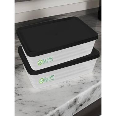 Imagem de Kit 2 Potes Herméticos 1,4L Tampa Preta Trava Marmita Conserva Aliment