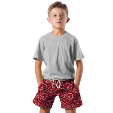 Imagem de Shorts Infantil Bermuda Calção Praia Verão Nuvens Red Vermelho Arte 16