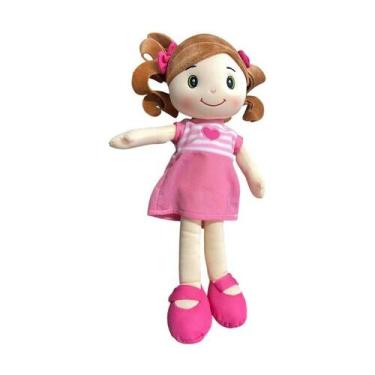 Imagem de Boneca de Pelúcia Rosa 40cm com Vestido Lacinhos e Sapatinho - UNIK