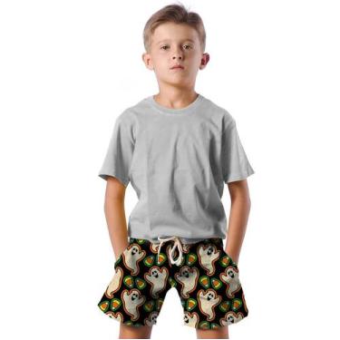 Imagem de Shorts Infantil Bermuda Calção Praia Verão Halloween Fantasma Doce 218