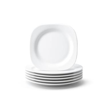 Imagem de Prato branco vidro 6 pe�as rasos 25cm lanche almo�o torta antar sobremesa hotel caf� da manha bolo