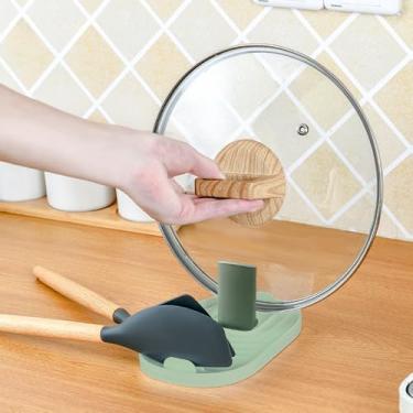 Imagem de Suporte de espátula com tampa de panela dobrável, bandeja de suporte de colher de pauzinhos - verde