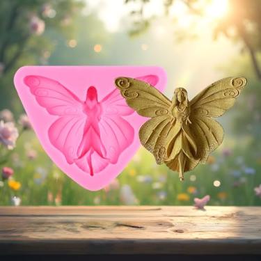 Imagem de Molde de silicone de anjo de fada borboleta moldes de fondant para decoração de bolos faça você mesmo enfeite de cupcake chocolate doce pasta de goma argila polímero