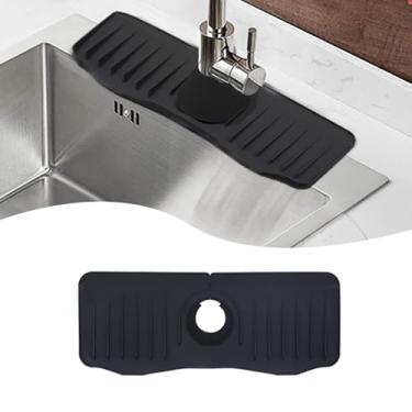 Imagem de Torneira de cozinha pia proteção contra respingos torneira de silicone apanhador de água tapete para bancada, banheiro, casa de fazenda (preto)