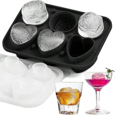 Imagem de Bandeja de gelo em forma de rosa – moldes de gelo de silicone que fazem 9 x 3 cm cubos de gelo rosa para o freezer, bandeja de bebida inovadora