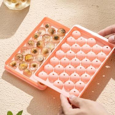 Imagem de 1 mini bandeja de cubos de gelo: máquina de gelo triturada redonda pequena para freezer, completa com tampa - ideal para bebidas geladas, café e suco (rosa)