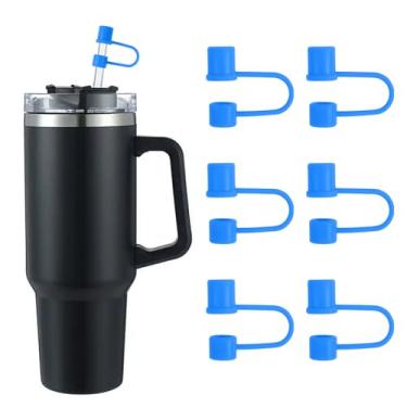 Imagem de 6 peças de capa de canudo de silicone, capa de palha Stanley, capa de cobertura de palha reutilizável de 10 mm, azul