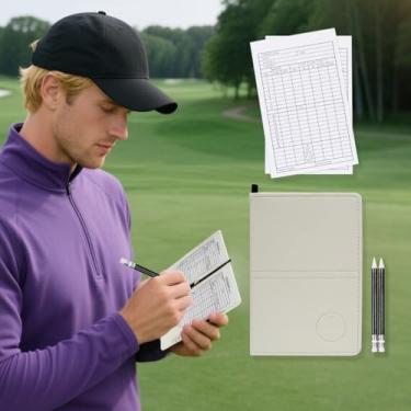 Imagem de Golf Scorecard Capa de couro Suporte de pontuação estatística e rastreamento de pontuação macio grosso impermeável cartão colorido, homem, masculino, menino (branco)