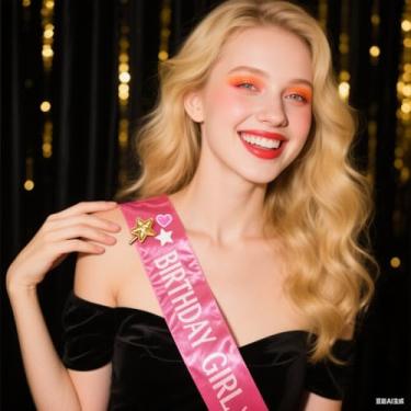 Imagem de Decorações de aniversário para meninas, faixa vermelha, aniversário, festa de aniversário, festa de aniversário, faixa com glitter com folha multicolorida, suprimentos para lembrancinhas de festa para