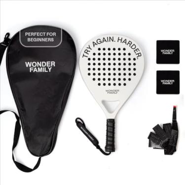 Imagem de Raquete de padel com overgrip e 2 pulseiras – espuma EVA viscoelástica, perfeitamente equilibrada – Pala de Padel – Remo de fibra de vidro para iniciantes e intermediários – Inclui bolsa de fibra 420D