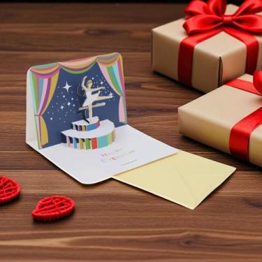 Imagem de 1 peça de papel de design de bailarina de cartão de felicitações cores sortidas 15 x 15 x 1 cm