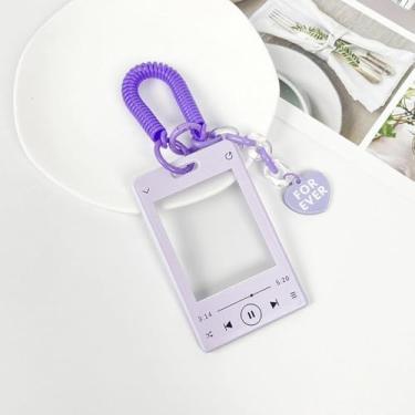 Imagem de 1 capa roxa para cartão de identificação de chaveiro de desenho animado – suporte de cartão de foto com pingente, capa protetora para passe de ônibus, cartões de crédito e identidade, bolsa de