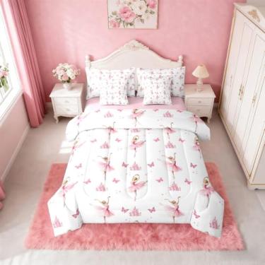 Imagem de Erosebridal Conjunto de cama solteiro para meninas, bailarina rosa, 7 peças, cama de princesa balé Coquette em uma bolsa para crianças, mulheres, conjunto de edredom com borboleta, moderno, com