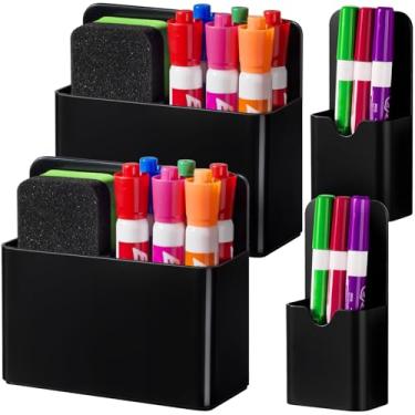 Imagem de BEYGORM Pacote com 4 porta-canetas magnéticas de plástico para geladeira, suporte de marcador apagável a seco para quadro branco, acessórios para organizador de armário escolar magnético, copo de