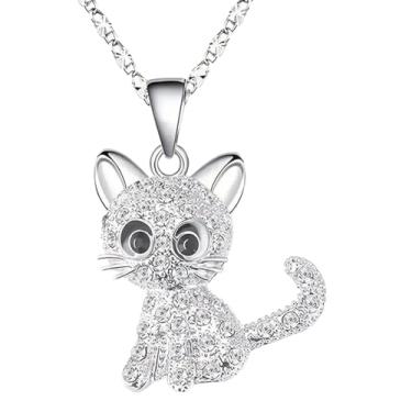 Imagem de Colar de gato fofo para meninas e crianças, joias com pingente de gatinho, presente para Natal e aniversários, one size