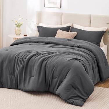 Imagem de Love's cabin Jogo de cama king size cinza escuro, 3 peças, pré-lavado, com 1 edredom (204 x 90 polegadas) e 2 fronhas (51 x 91 cm), leve e respirável para todas as estações