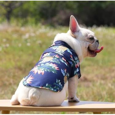 Imagem de Camiseta para animais de estimação com estampa de abacaxi para primavera e verão, blusa respirável para cães e gatos pequenos e médios, azul-marinho, tamanho P
