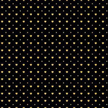 Imagem de Tecido Tricoline Corações e Poá Fundo Preto e Dourado - Peripan - 50 x