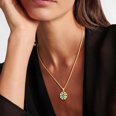 Imagem de Colar de coração, banhado a ouro 14K, preto, esmaltado, esmeralda, trevo de quatro folhas, joia requintada para presente