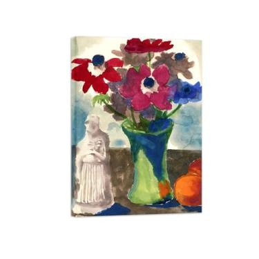 Imagem de BMZFYBS Pôster e impressões em tela de flores vintage - reprodução de pintura de arte de parede famosa - Anêmonas - imagens prontas para pendurar tela emoldurada de 90 x 125 cm 35 x 49 pol