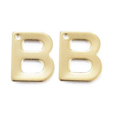 Imagem de Pingentes de alfabeto de aço inoxidável, 100 peças, pingentes dourados com letra B, pingentes pendentes com inicial para pulseira faça você mesmo, colar, fabricação de joias