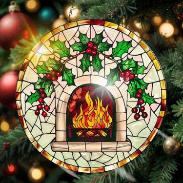 Imagem de Apanhador solar de acrílico colorido, decoração de janela suspensa de Natal com design de vitral impresso, apanhador de sol, arte de parede de arco-íris, ornamentos de Natal para uso interno e externo