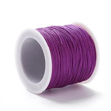 Imagem de 100 metros Cordão de nylon de 0,8 mm para nós chineses, cordão de macramê de rabo, fio de contas para fazer joias, pulseiras da amizade, suprimentos de artesanato DIY (vermelho violeta médio)