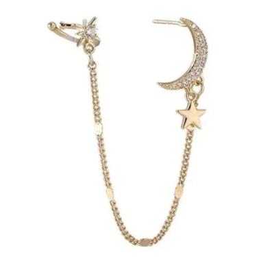 Imagem de Brinco Piercing de Pressão Lua Cravejado  Banhado na Cor dourado - wb