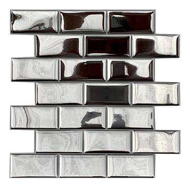 Imagem de Cromo Sign Pastilha Adesiva 3 D Espelhada Tijolinho Kit 4 Placas, Cromada Prata