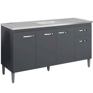 Imagem de Balcão de Pia Para Cozinha 150 Cm Graziela 4 Portas 1 Gaveta Cinza