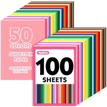 Imagem de 100 folhas de papelão colorido de 12,7 x 18 cm, 50 cores sortidas, papel para impressão, fabricação de cartões, artesanato DIY, material escolar infantil, decorações de festa (180 g/m²)