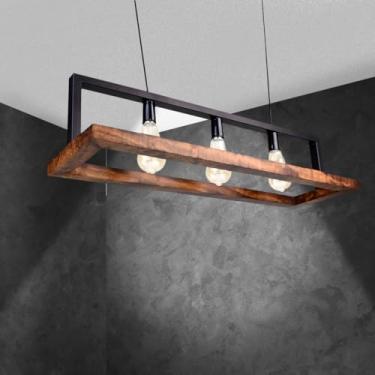 Imagem de Luminaria Metal e Madeira 78x24cm Esquadro 3 Lampadas (Imbuia)