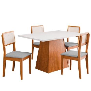 Imagem de Conjunto Sala De Jantar Mesa 1,36m Trento 4 Cadeiras Santiago Dobuê Madeirado / Cinza