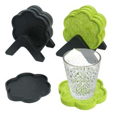 Imagem de EVERBBKING Conjunto de 8 porta-copos de madeira de acácia com suportes, 4 de madeira de acácia e 4 almofadas de feltro absorventes, ajuste de mesa de centro de 10 cm, casa, escritório, bar