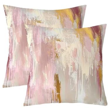 Imagem de jejeloiu Conjunto de 2 capas de almofada de arte abstrata para crianças, meninos, meninas, 45,7 x 45,7 cm, capa de almofada gradiente em ouro rosa, leve, retrô, decoração, fronha, moderna, interior