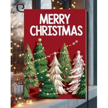 Imagem de Bandeira de jardim de árvores de Natal 30,5 x 45,7 cm vertical dupla face externa, Feliz Natal férias de inverno vermelho quintal gramado bandeira decorativa ao ar livre