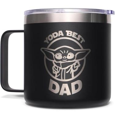 Imagem de Presentes para papai de filha, filho, crianças - Caneca de café isolada de 283 g Dia dos pais Ideias engraçadas de presente para papai sogro, marido, homem, ele - Yoda Best Dad Tumbler Cup para pai da esposa