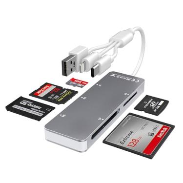 Imagem de Adaptador de alumínio 5 em 1 Memory Stick Pro Duo para iPhone/PC/Android, leitor de cartões Lightning USB C USB A Multi Card para cartões SD/TF/CF/MS/XD, transferência de dados de alta velocidade para