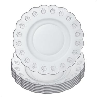 Imagem de Jogo de 6 Pratos Fundos de Vidro Temperado 20,5cm Cedar Glass – Design Elegante com Relevo de Maçã – Transparentes, Resistentes e Sofisticados – Para Refeições e Ocasiões Especiais