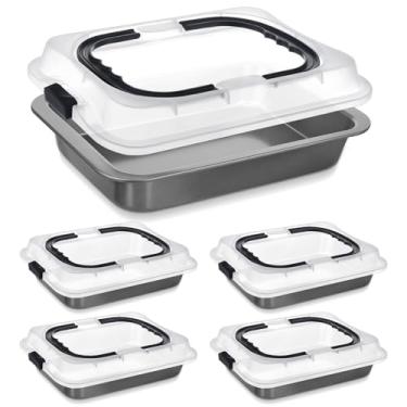 Imagem de Qinyoung 4 formas de bolo com tampa e alça, forma antiaderente de 23 x 33 cm, suporte retangular para assadeira, brownie, assadeira e conjunto de tampas