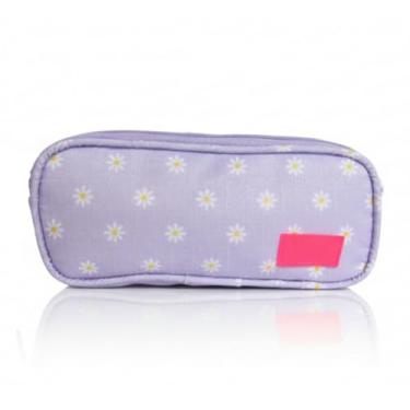 Imagem de Estojo Escolar Duplo Juvenil com Estampa de Margaridas, Lilás, 2 Compartimentos com Zíper, Tecido Resistente