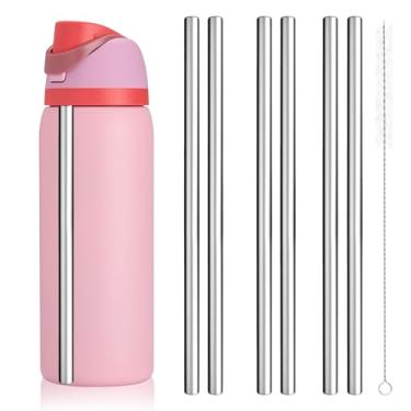 Imagem de Canudo de substituição compatível com garrafa de água Owala 680 g 947 ml, 6 canudos reutilizáveis de aço inoxidável para garrafa de água Owala, canudos de metal com 1 escova de limpeza