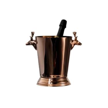 Imagem de Balde de gelo de aço inoxidável bicamada preservação do calor isolamento frio bonito KTV champanhe vinho tinto cerveja gelo bloco de gelo balde comercial (ouro rosa, veado)