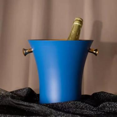 Imagem de Balde de gelo de aço inoxidável bicamada preservação do calor isolamento frio bonito KTV champanhe vinho tinto cerveja gelo bloco de gelo balde comercial (azul, único)